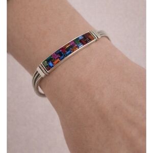 Brighton Silver Tone Multicolor Crystal Bar Bracelet